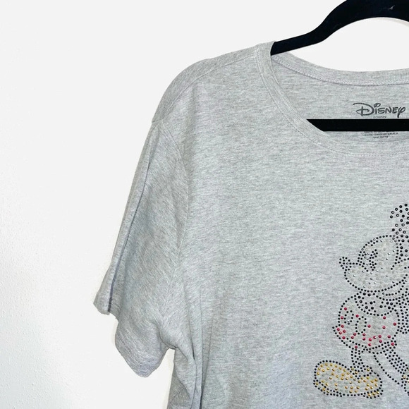 Disney Light Gray Embellished Rhinestone Mickey Mouse Graphic Tee 2X Women’s - Picture 4 of 10